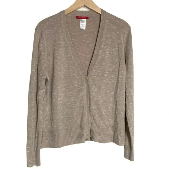 AK Anne Klein L tan 1 button‎ cardigan - Picture 1 of 7